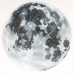 Hand-Painted Acrylic Full Moon Painting/Black & White Art Minimalistic 12x12 Gallery Canvas - thumbnail 2
