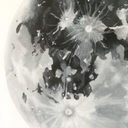 Hand-Painted Acrylic Full Moon Painting/Black & White Art Minimalistic 12x12 Gallery Canvas - thumbnail 3