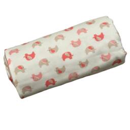 Organic Cotton Coral Elephant Stroller Blanket - Soft Baby Nursery Bedding - thumbnail 3