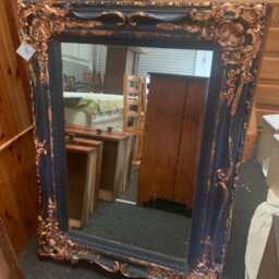 French Louis Ornate Dress Mirror Painted Navy Copper Leaf Gilding - thumbnail 2