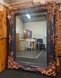 French Louis Ornate Dress Mirror Painted Navy Copper Leaf Gilding - thumbnail 1