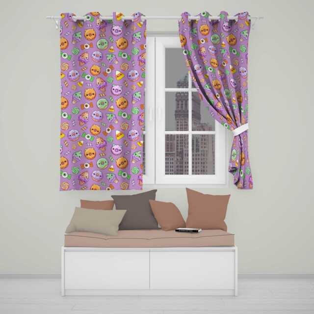 Halloween Donuts Candy Eyeball Ice Cream Seamless Pattern Lavender Background Readymade Eyelet Ring Top Thermal 100% Blackout Curtains - image 1