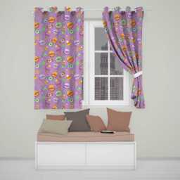 Halloween Donuts Candy Eyeball Ice Cream Seamless Pattern Lavender Background Readymade Eyelet Ring Top Thermal 100% Blackout Curtains