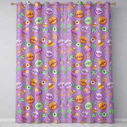 Halloween Donuts Candy Eyeball Ice Cream Seamless Pattern Lavender Background Readymade Eyelet Ring Top Thermal 100% Blackout Curtains - thumbnail 2