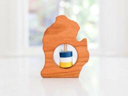 Michigan State Baby Rattle Modern Wooden Toy, Organic Keepsake - thumbnail 1