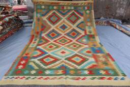 5.5x7.10 Afghan Kilim Area Rug/ Geometric Design Flatweave Rug/ Modern 6x8 Ft Rug For Bedroom/ Office Bedroom Carpet - thumbnail 1