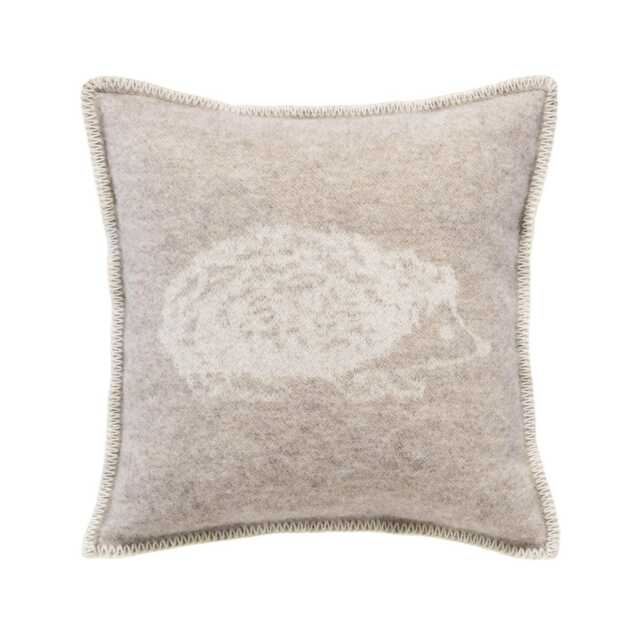 Hedgehog Cushion Cover - Pure Wool Reversible Beige Pillow 45 X 45cm/ 18 18 - image 1