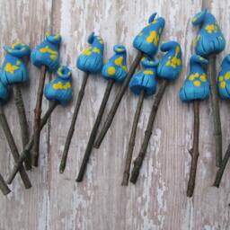 Set Of 3 Miniature Clay Mushrooms Swirly Blue Fairy Garden Decor - thumbnail 4