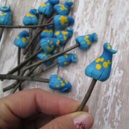 Set Of 3 Miniature Clay Mushrooms Swirly Blue Fairy Garden Decor - thumbnail 3