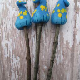 Set Of 3 Miniature Clay Mushrooms Swirly Blue Fairy Garden Decor - thumbnail 2