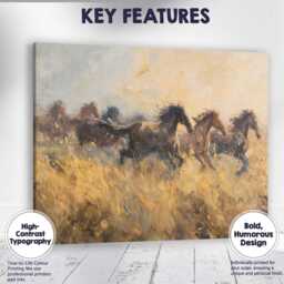 Galloping Wild Horses Through Golden Grassland Expressive Impressionist Canvas Wall Art Print Decor Picture Ready To Hang - thumbnail 1