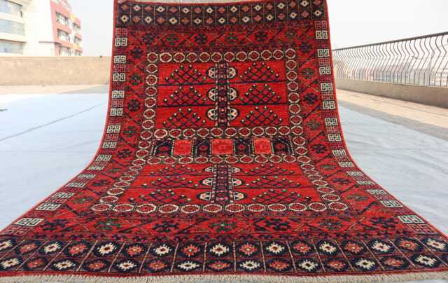 4'2x6'0 Brand Kazak Red Farmhouse Rug, Handmade Medallion Wool Area Afghan Luxury Design Bedroom Livingroom Office D??cor Rug - image 1
