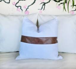 Color Block Pillow Cover Brown Faux Leather & Linen