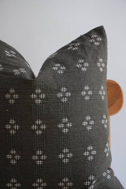 Dark Olive Green Hmong Pillow Cover Ethnic Tribal Design - image 1