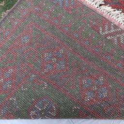 10 Ft Green Runner Rug Turkmen Mowri Design Afghan Bukhara Rug, Handmade Wool Tribal Oriental For Hallway Runner, Kitchen - thumbnail 4