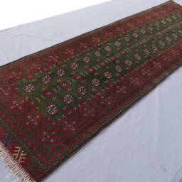 10 Ft Green Runner Rug Turkmen Mowri Design Afghan Bukhara Rug, Handmade Wool Tribal Oriental For Hallway Runner, Kitchen - thumbnail 3