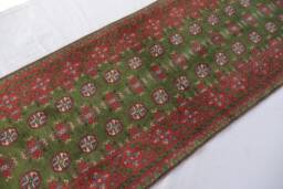 10 Ft Green Runner Rug Turkmen Mowri Design Afghan Bukhara Rug, Handmade Wool Tribal Oriental For Hallway Runner, Kitchen - thumbnail 1