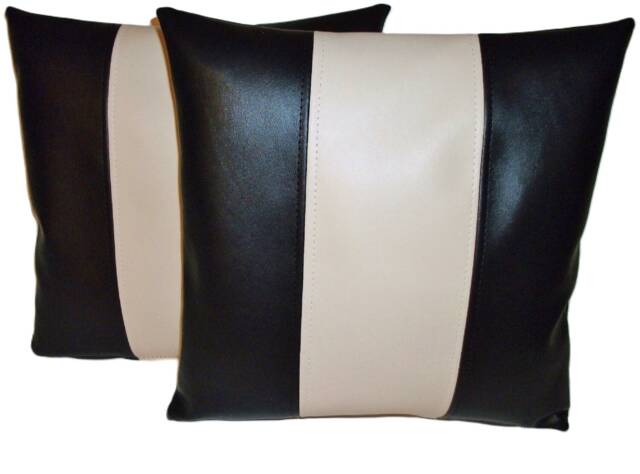"2 Black & Cream Stripe Faux Leather Cushion Covers 16"" 18"" 20" - image 1