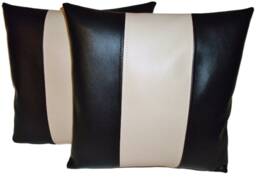 "2 Black & Cream Stripe Faux Leather Cushion Covers 16"" 18"" 20"
