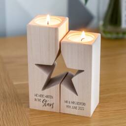 Wood Candle Holder Star Set - Written in The Stars Wedding Gift Personalised Tea Light For Couple Anniversary Lc861 - thumbnail 2