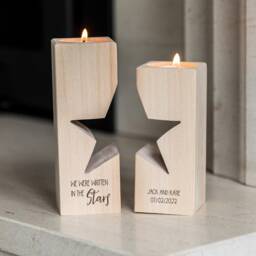 Wood Candle Holder Star Set - Written in The Stars Wedding Gift Personalised Tea Light For Couple Anniversary Lc861 - thumbnail 3