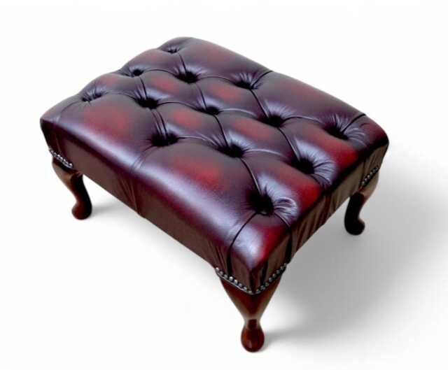 Footrest Traditional Footstool Oxblood Chesterfield Real Leather - image 1