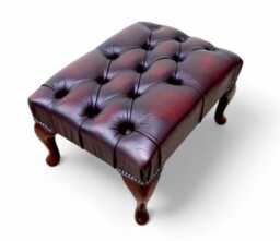 Footrest Traditional Footstool Oxblood Chesterfield Real Leather - thumbnail 2