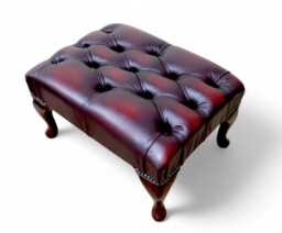 Footrest Traditional Footstool Oxblood Chesterfield Real Leather