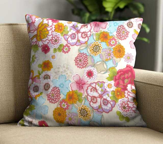 "Cream Chinese Floral Cushion Covers - 16""/18" - image 1