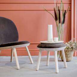 Black Leather Ottoman Scandinavian Style Ash Wood Stool - thumbnail 3