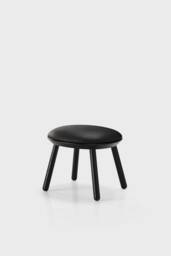 Black Leather Ottoman Scandinavian Style Ash Wood Stool - thumbnail 1