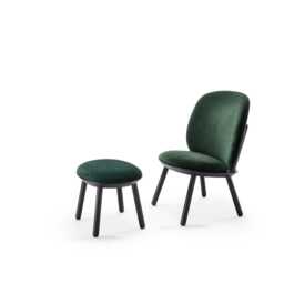 Black Leather Ottoman Scandinavian Style Ash Wood Stool - thumbnail 2