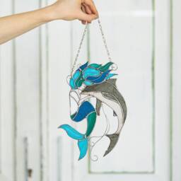 Mermaid Shark Suncatcher Stained Glass Nixie Decor Blue Water Nymph Home House Window Wall Hangings Cling - thumbnail 2
