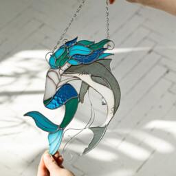 Mermaid Shark Suncatcher Stained Glass Nixie Decor Blue Water Nymph Home House Window Wall Hangings Cling - thumbnail 3