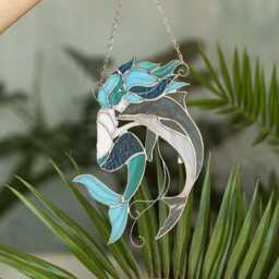 Mermaid Shark Suncatcher Stained Glass Nixie Decor Blue Water Nymph Home House Window Wall Hangings Cling - thumbnail 1