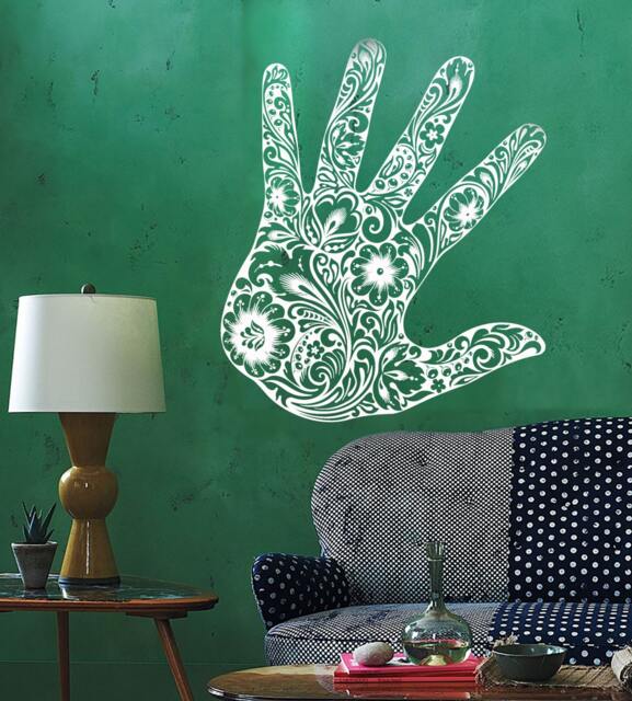 Wall Vinyl Decal Floral Ornamental Hand Palm With Flowers Modern Ethnic Abstract Home Art Decor - #1161Dz - image 1