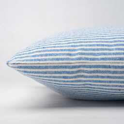 Woven Ticking Stripe Boudoir Cushion Cover in Soft Blue. Nautical Stripes, Modern Design. 17x12 - thumbnail 2