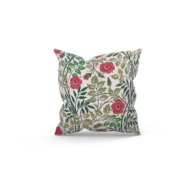 Handmade Floral Cushion, Coral Red & Indigo, Elmwood Style - image 1