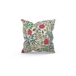 Handmade Floral Cushion, Coral Red & Indigo, Elmwood Style