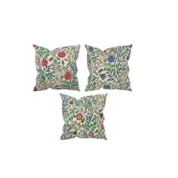 Handmade Floral Cushion, Coral Red & Indigo, Elmwood Style - thumbnail 2
