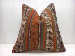 Vintage Handwoven Kilim Pillow Cover, Bohemian Decor - 16x16 - thumbnail 1