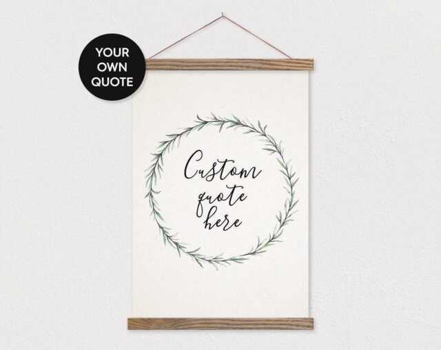 Simple Wreath Quote Print in Portrait With Wood Poster Hanger - Custom Print - Or Pix - Your Own Words - Wall Hanging - image 1