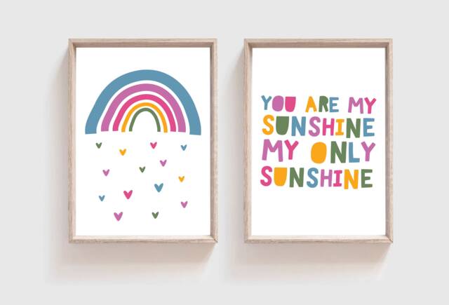 2 Girls Nursery Prints, You Are My Sunshine Only Sunshine, Quotes, Bedroom Decor, Wall Art, Baby - image 1