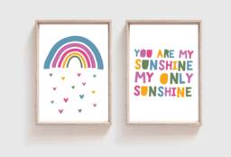 2 Girls Nursery Prints, You Are My Sunshine Only Sunshine, Quotes, Bedroom Decor, Wall Art, Baby - thumbnail 1