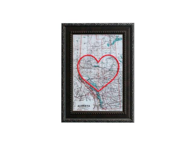 Alberta Heart Map, Framed Wall Art, Personalized Anniversary Gift, Custom Engagement Gift For Her, Valentines Day For Him - image 1