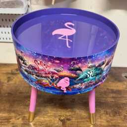 Pink & Purple Flamingo Side Table, Tropical Dreamy Design Nightstand. Ideal Bedside Table Or End Table. Purple With Gold Tips - thumbnail 2