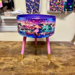 Pink & Purple Flamingo Side Table, Tropical Dreamy Design Nightstand. Ideal Bedside Table Or End Table. Purple With Gold Tips - thumbnail 4