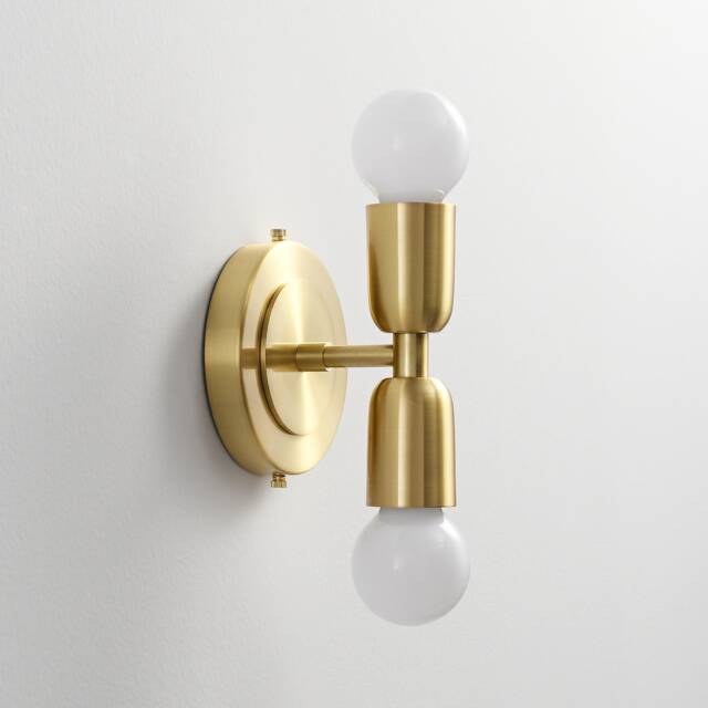 Luna Duo Brushed Gold Wall Sconce - Mid Century Industrial Modern 2-Light Lamp For & Ceiling Vanity Mirror & Bathroom Lighting - image 1