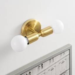 Luna Duo Brushed Gold Wall Sconce - Mid Century Industrial Modern 2-Light Lamp For & Ceiling Vanity Mirror & Bathroom Lighting - thumbnail 3