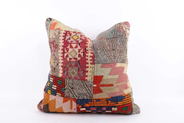 24'' Turkish Kilim Pillow Handwoven Wool, Bohemian Decor - image 1